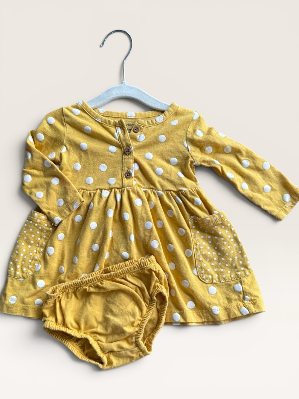 NWOT Carter's Baby Girl Yellow Polka Dot Dress & Bloomer Set 6M Long Sleeve